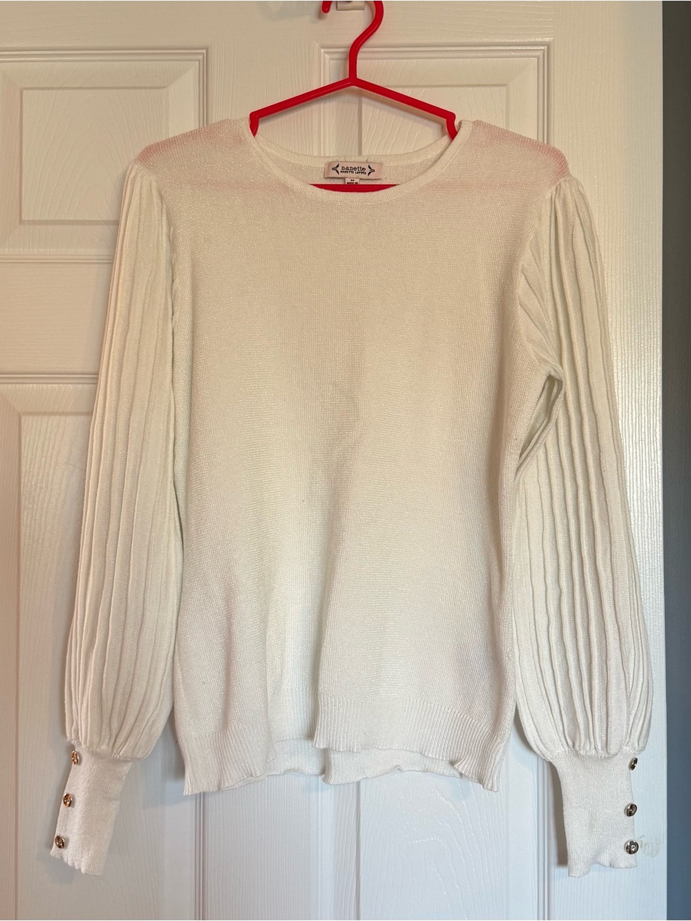 Nanette Lepore Cream Puff-Sleeve Crewneck Sweater
